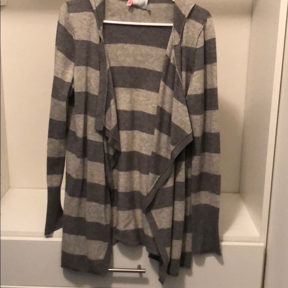 Michael Stars Open Front Fine Wool Hooded Cardigan